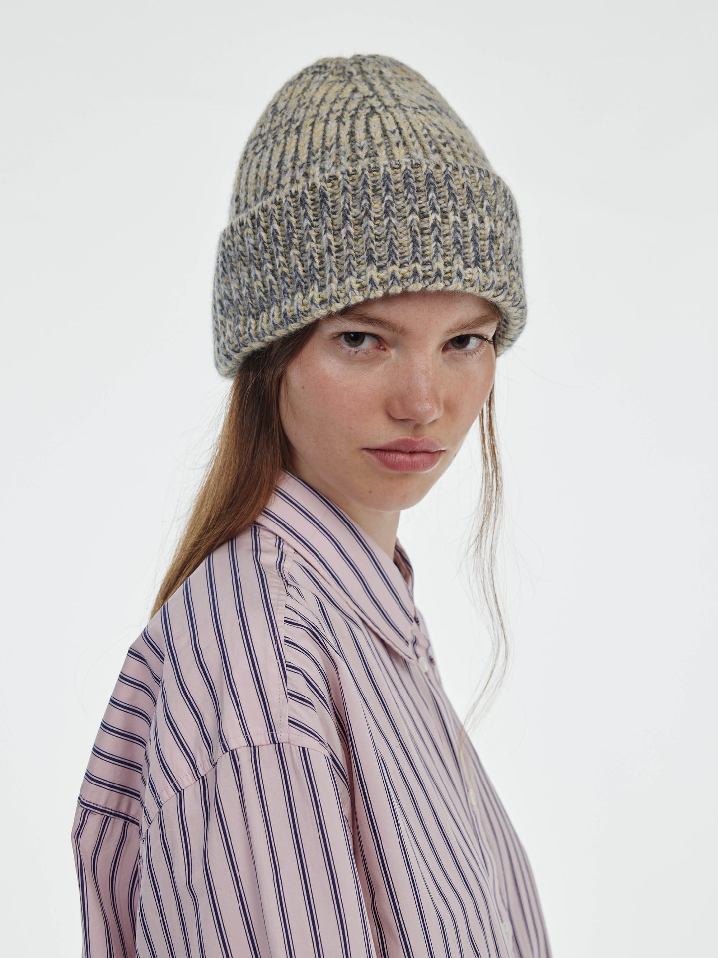 Marl Soft Wool Beanie Hat - Soft Yellow/Grey Marl