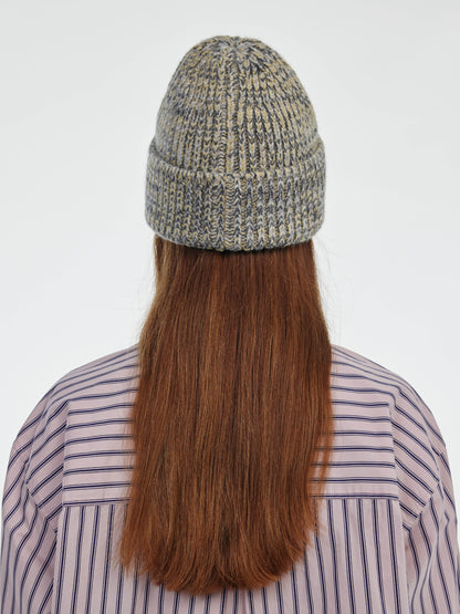 Marl Soft Wool Beanie Hat - Soft Yellow/Grey Marl