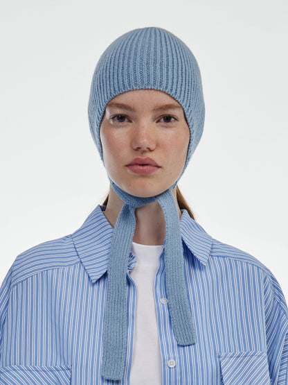 Soft Wool Tied Bonnet Hat - Soft Blue