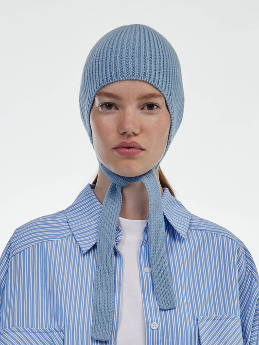 Soft Wool Tied Bonnet Hat - Soft Blue