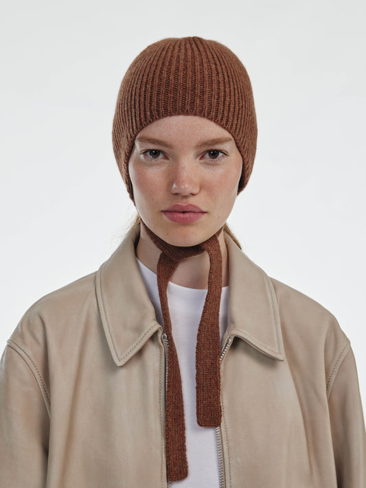 Soft Wool Tied Bonnet Hat - Hazelnut