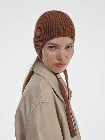Soft Wool Tied Bonnet Hat - Hazelnut