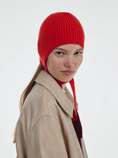 Soft Wool Tied Bonnet Hat - Red/Burgundy