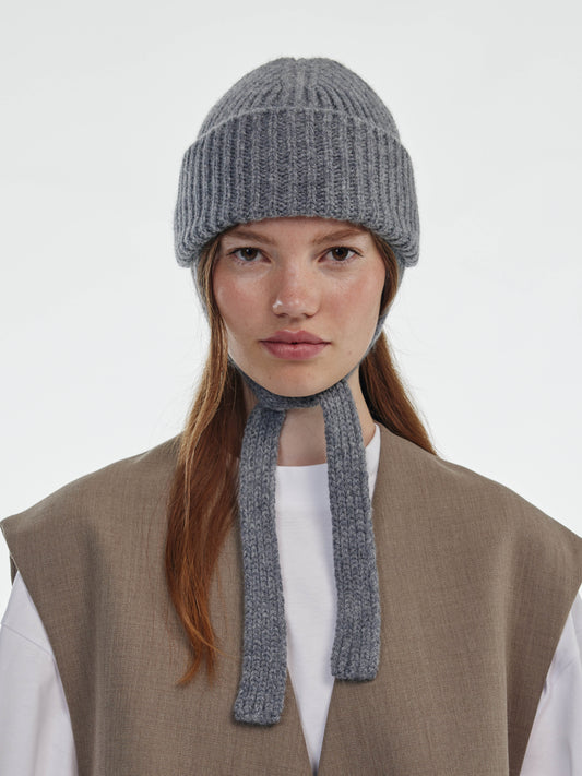 Wool Ear Flap Hat - Grey Melange