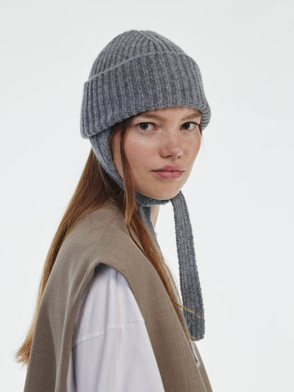 Wool Ear Flap Hat - Grey Melange