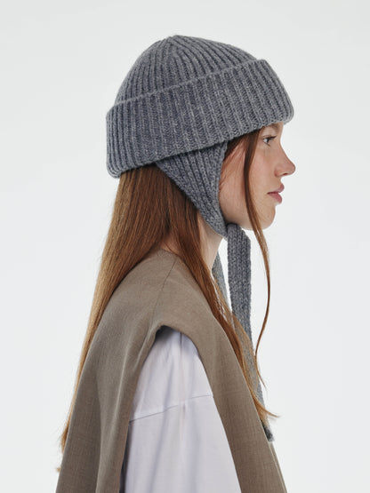Wool Ear Flap Hat - Grey Melange