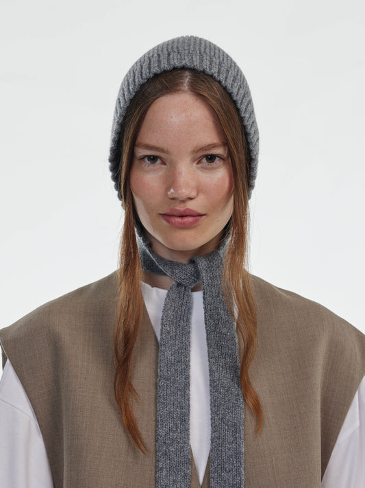 Wool Tied Hood - Grey Melange
