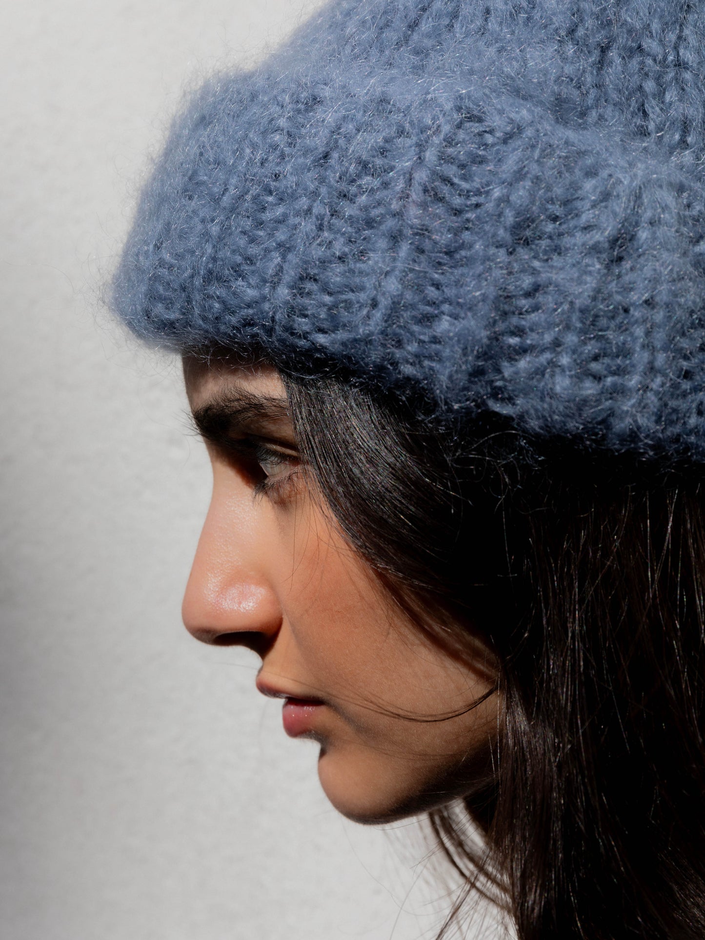 Brushed Mohair-Wool Beanie Hat - Soft Blue-Grey