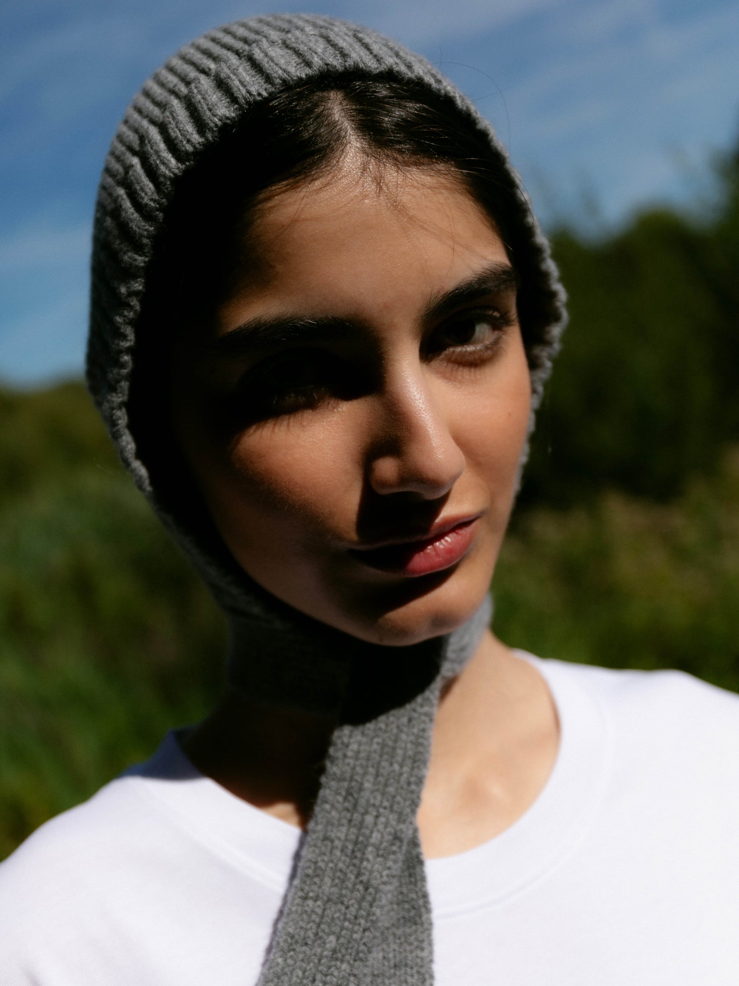 Wool Tied Hood - Grey Melange
