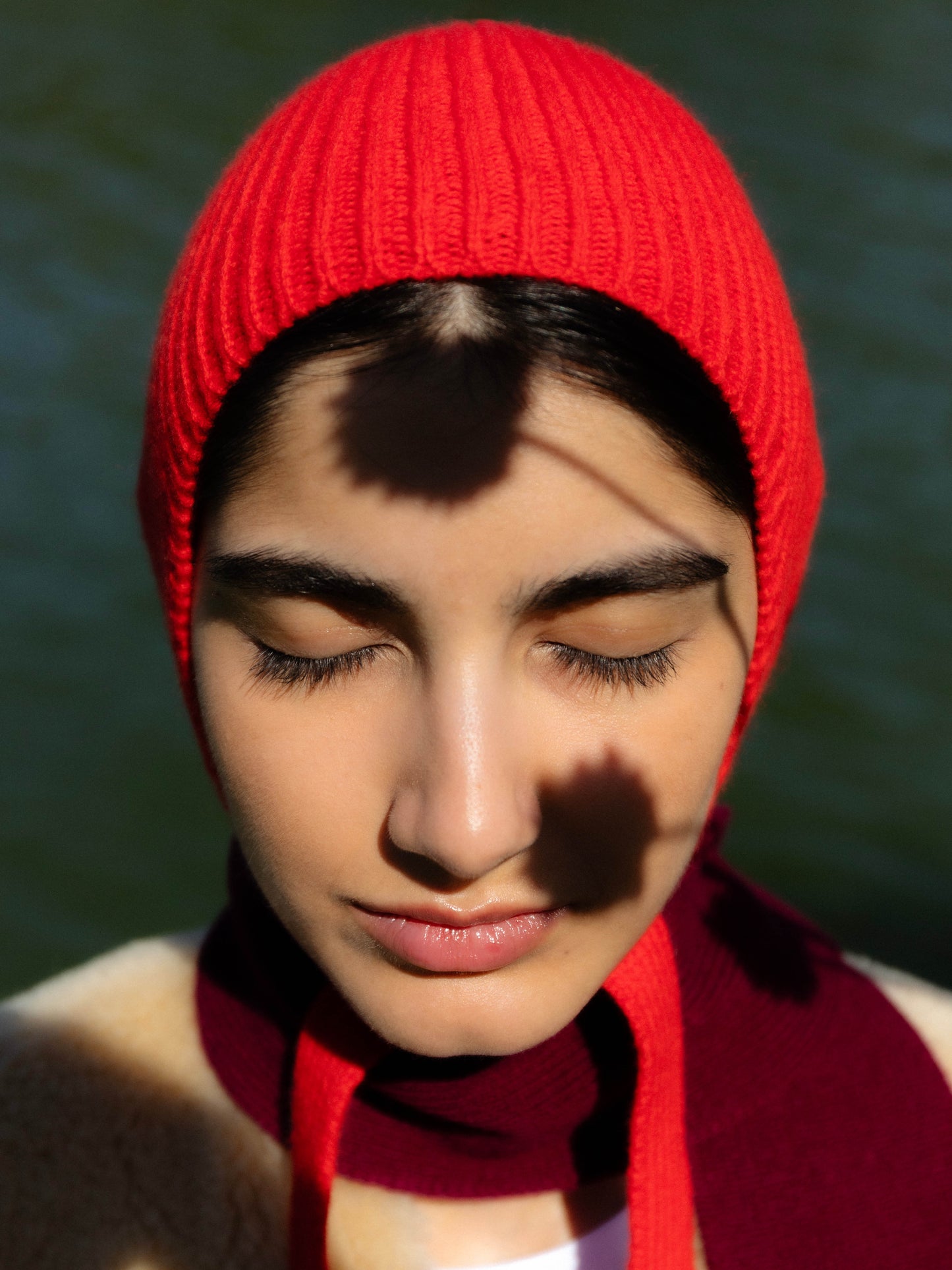 Soft Wool Tied Bonnet Hat - Red/Burgundy