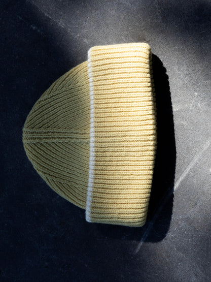Chunky Soft Wool Beanie Hat - Soft Yellow/Ecru