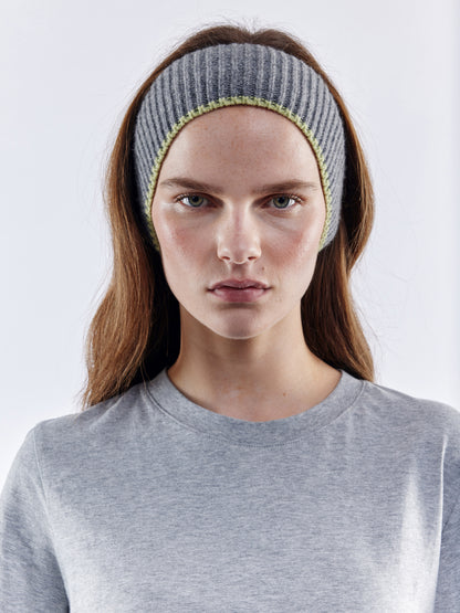 Wool Head Band - Grey Melange/Light Green