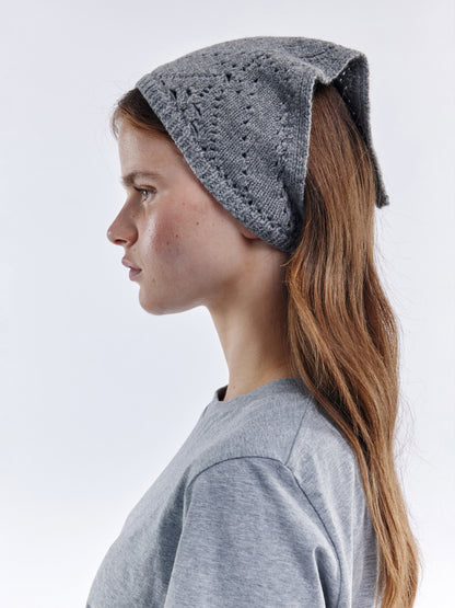 Pointelle Soft Wool Bandana - Light Grey
