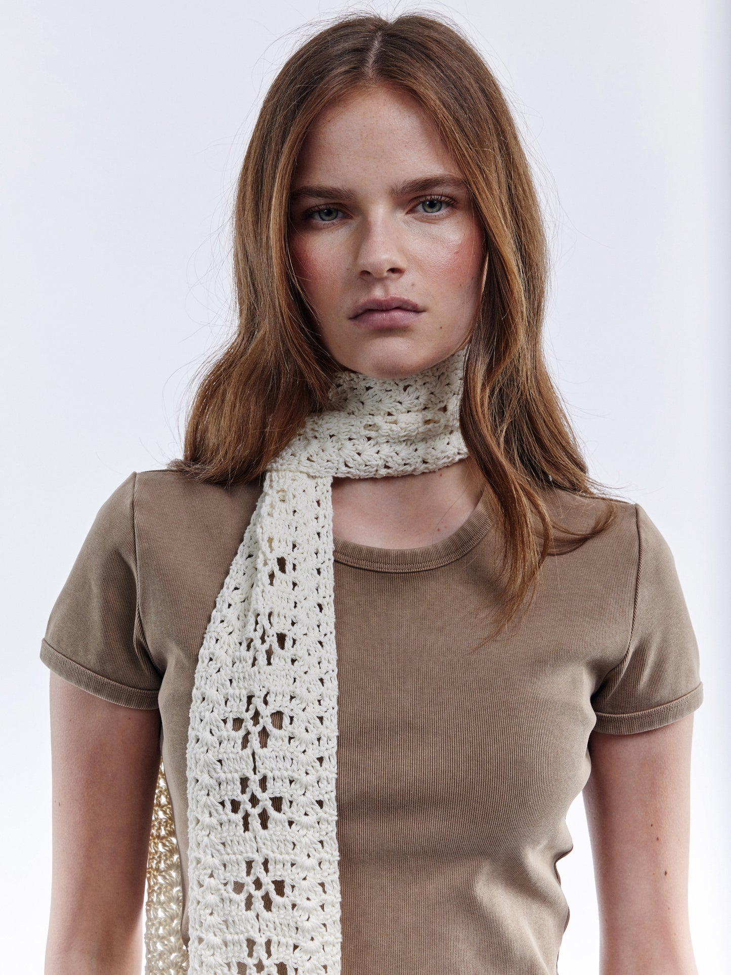 Hand Crocheted Mini Scarf - Off-White