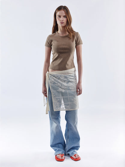 Flower Trellis Tied Apron Skirt - Natural