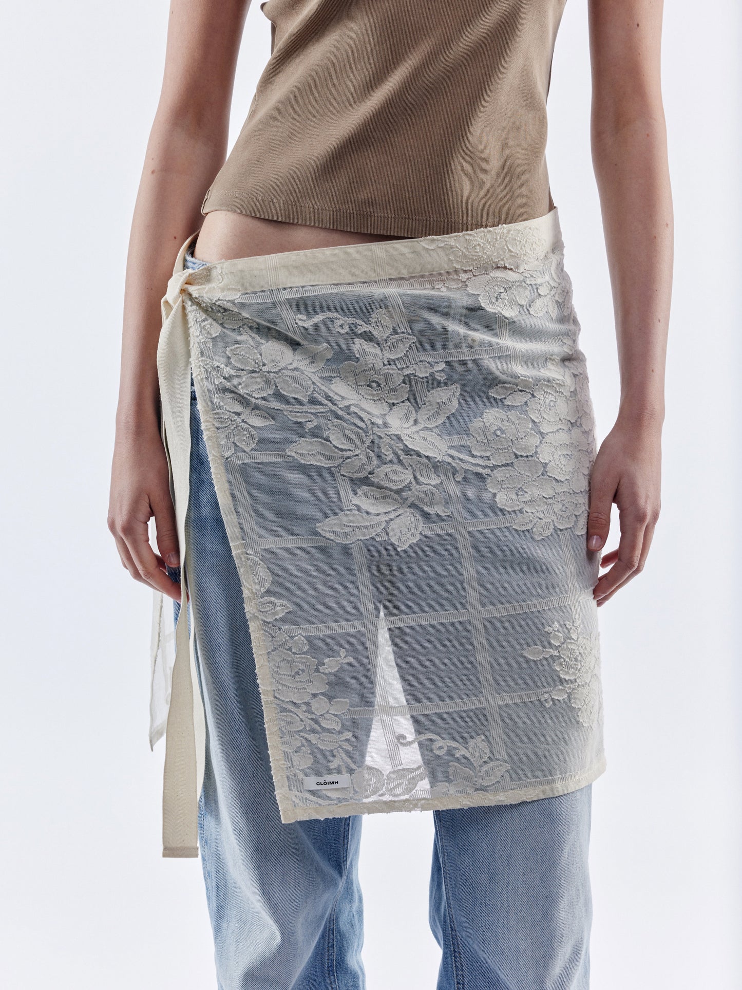 Flower Trellis Tied Apron Skirt - Natural