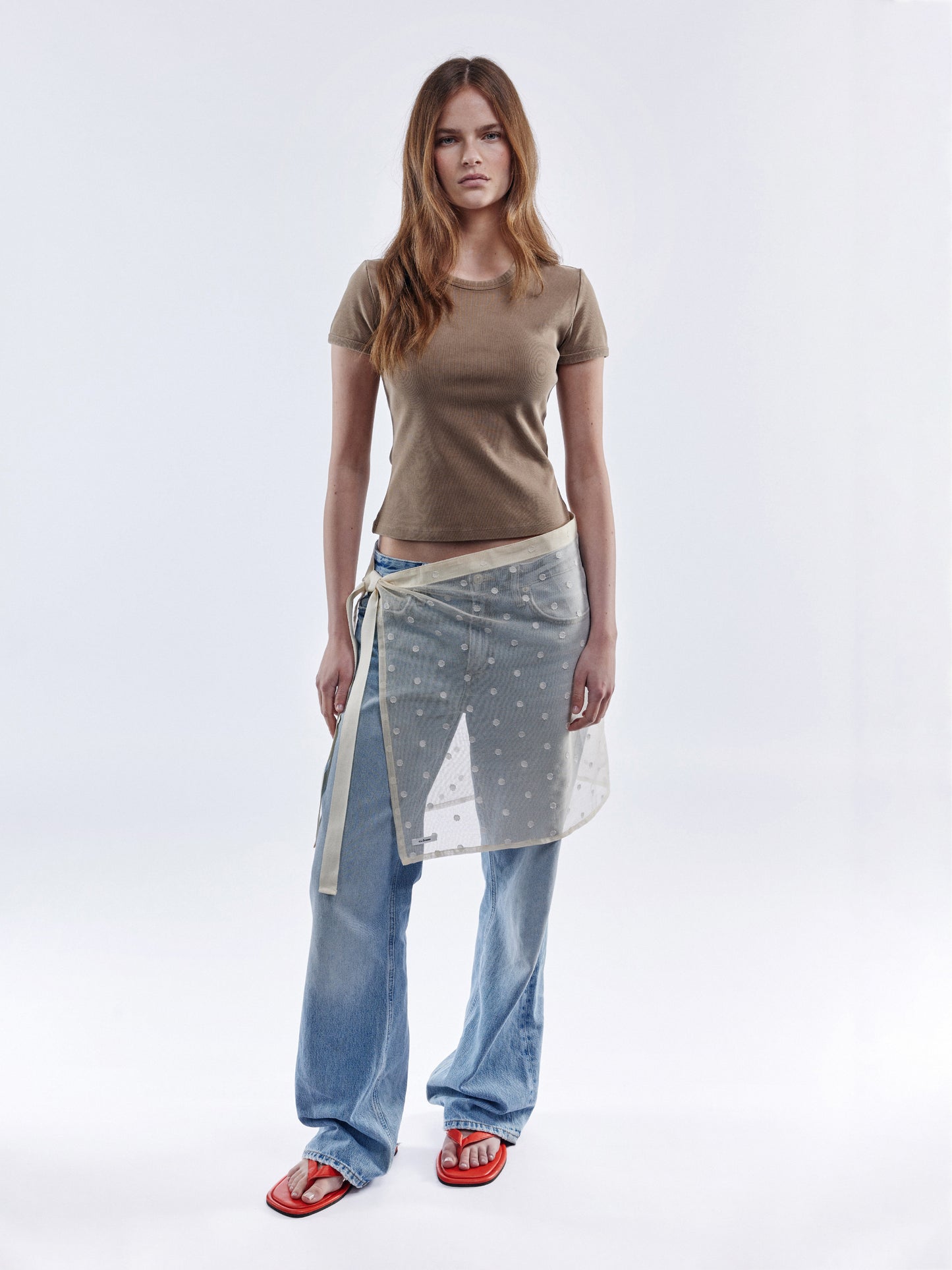 Polka Dot Tied Apron Skirt - Natural