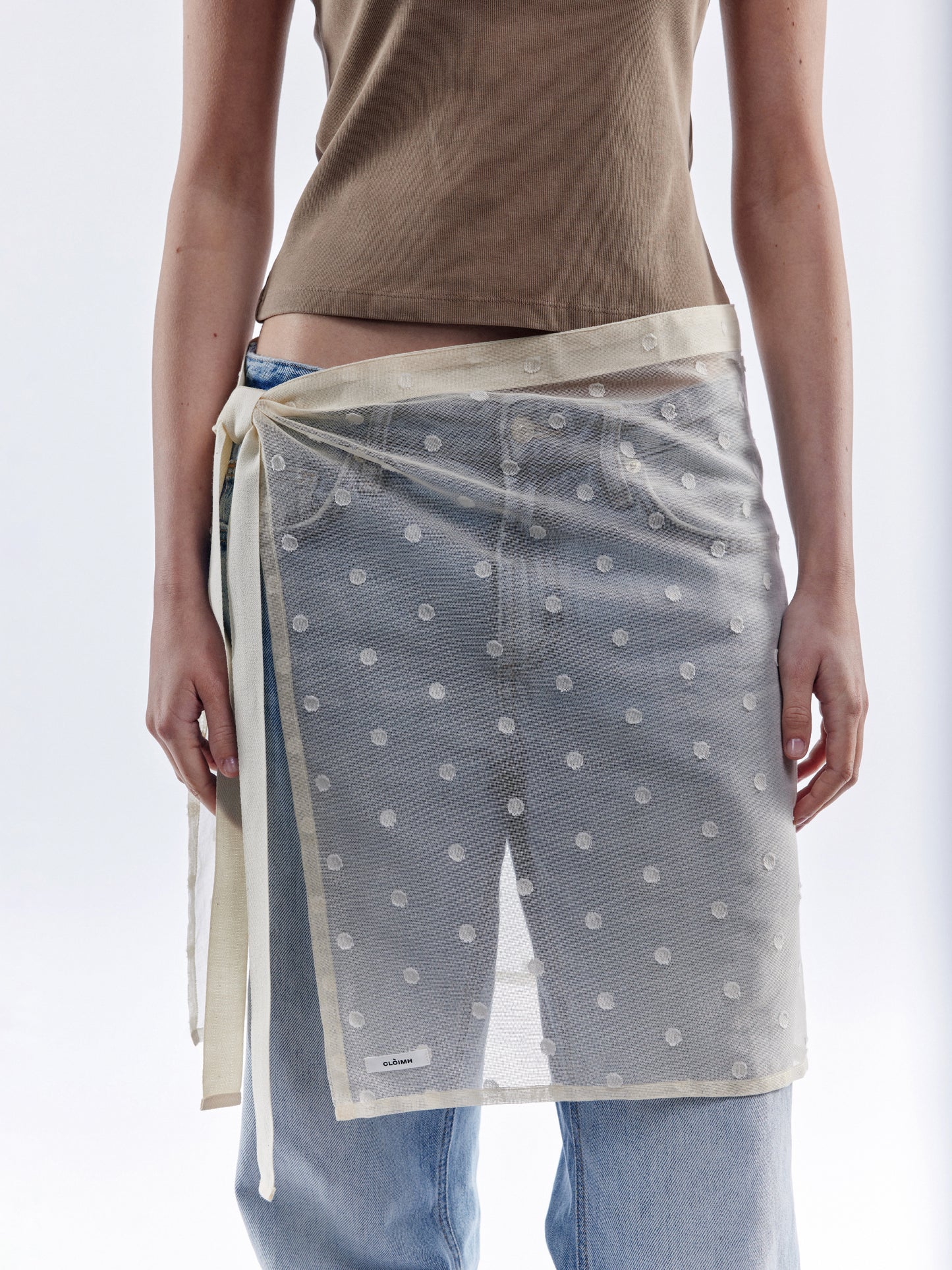 Polka Dot Tied Apron Skirt - Natural