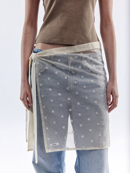 Polka Dot Tied Apron Skirt - Natural