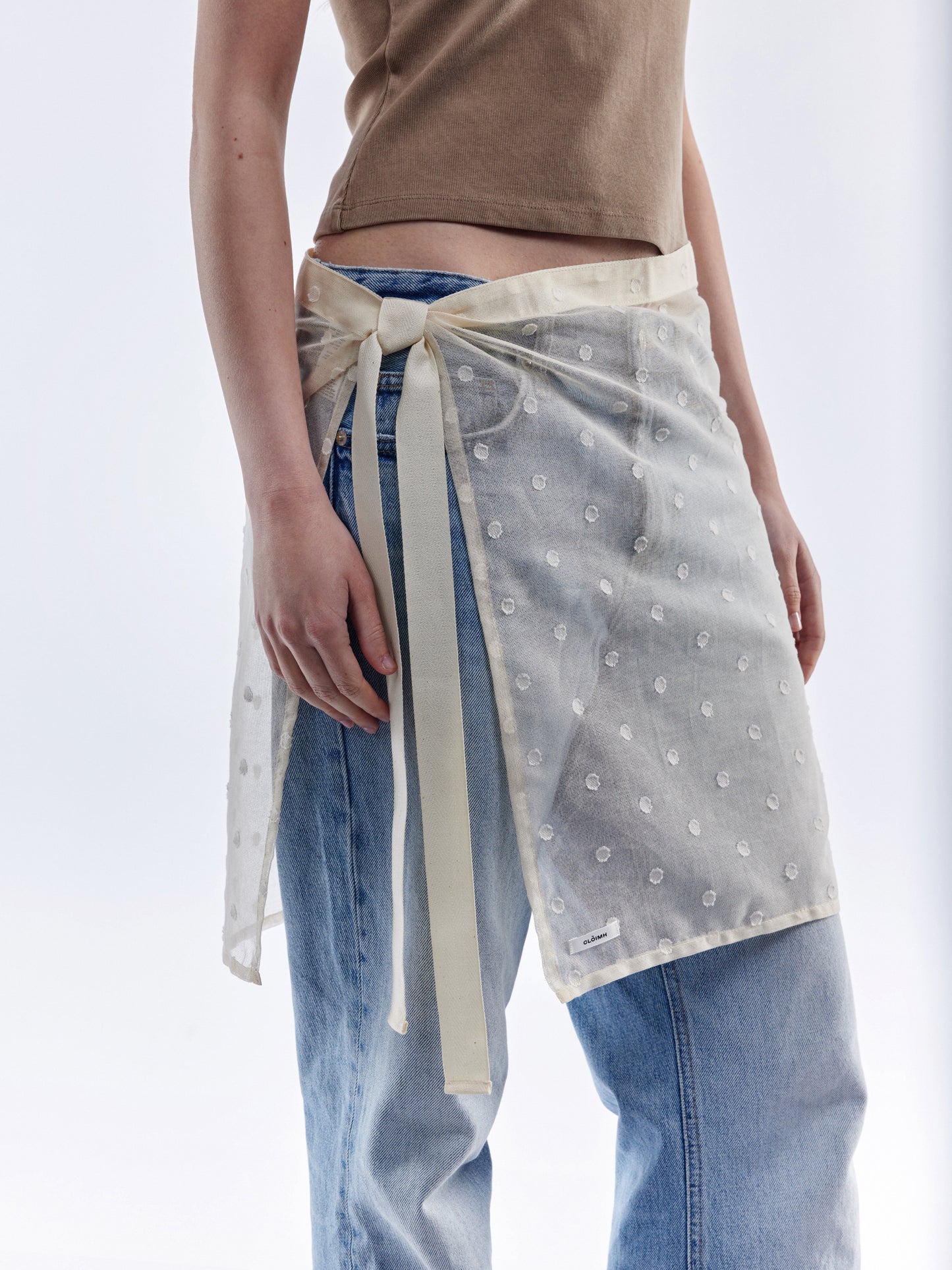 Polka Dot Tied Apron Skirt - Natural
