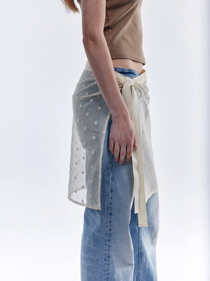 Polka Dot Tied Apron Skirt - Natural