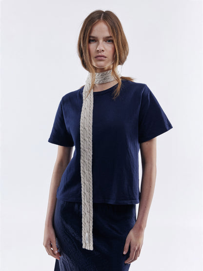Soft Wool Aran Micro Scarf - Sand