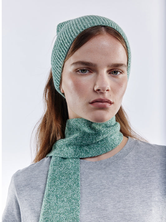 Ribbed Soft Wool Bandana - Green Marl
