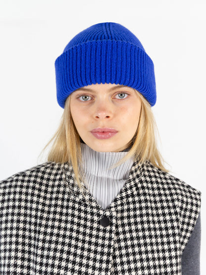 Chunky Soft Wool Beanie Hat - Cobalt Blue