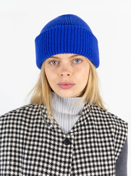 Chunky Soft Wool Beanie Hat - Cobalt Blue