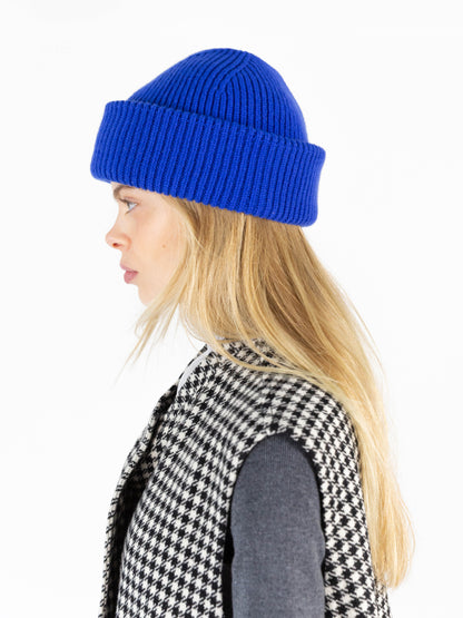 Chunky Soft Wool Beanie Hat - Cobalt Blue