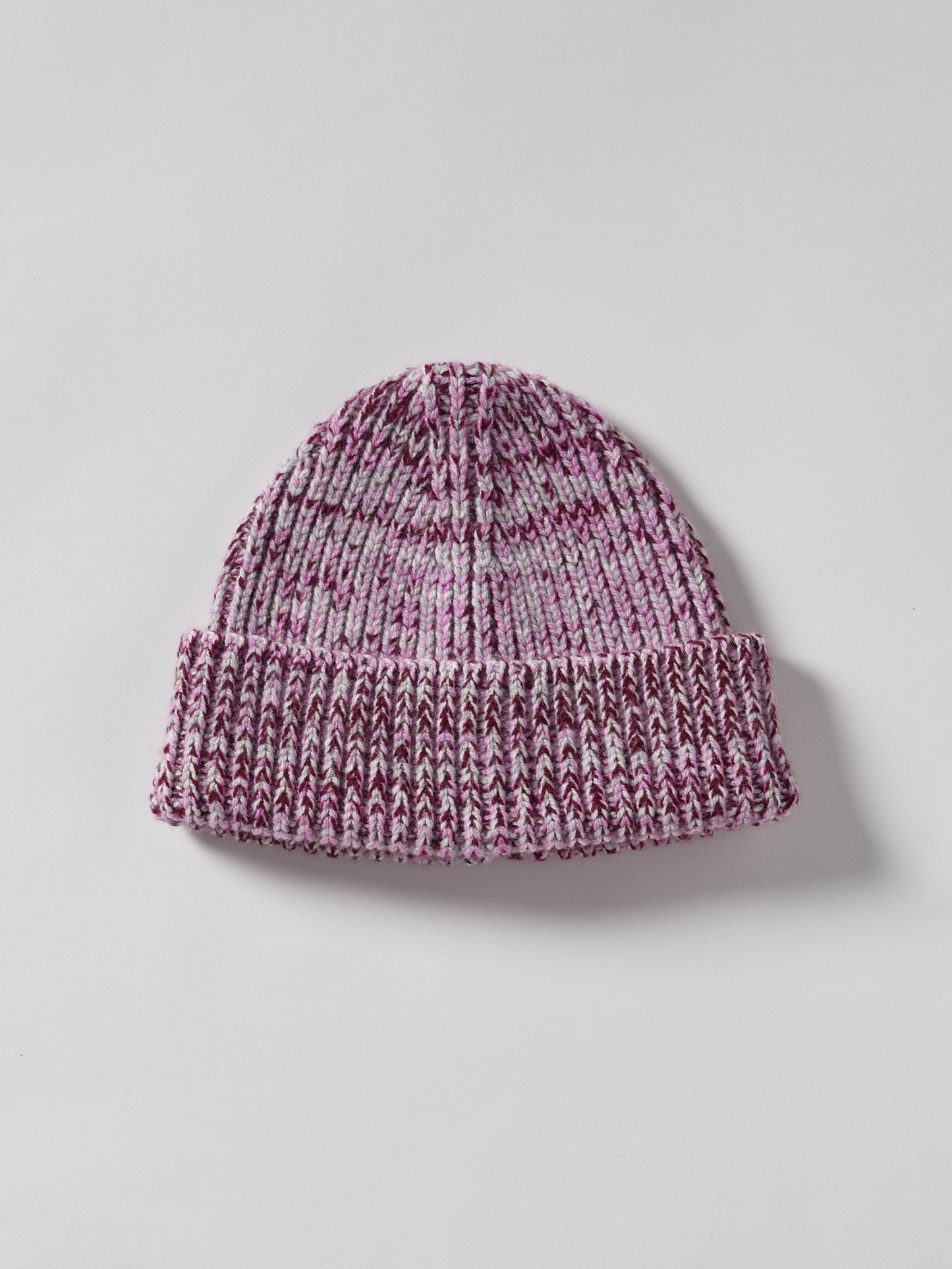 Marl Soft Wool Beanie Hat - Burgundy/Pink Marl