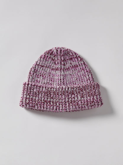 Marl Soft Wool Beanie Hat - Burgundy/Pink Marl