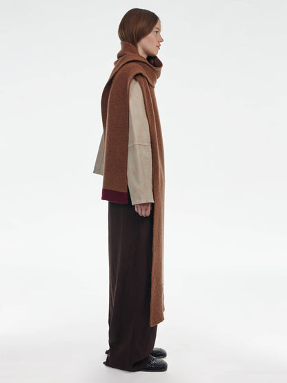 Long Soft Wool Scarf - Hazelnut/Burgundy