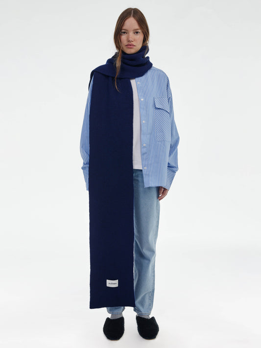 Long Soft Wool Scarf - Navy