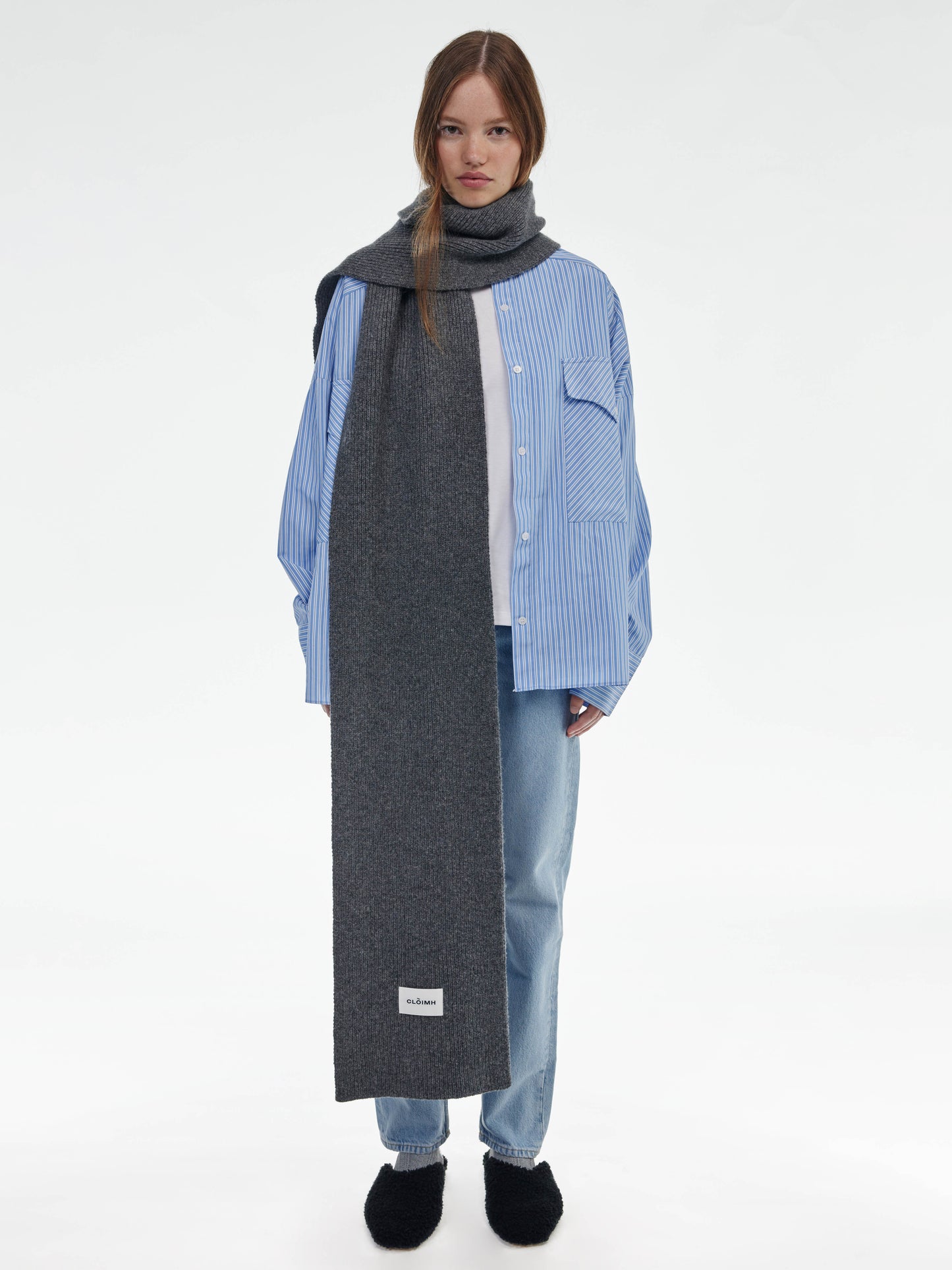 Long Soft Wool Scarf - Dark Grey