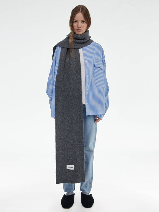 Long Soft Wool Scarf - Dark Grey