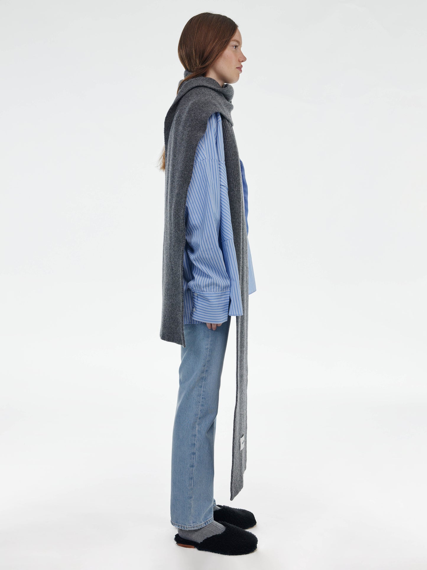 Long Soft Wool Scarf - Dark Grey