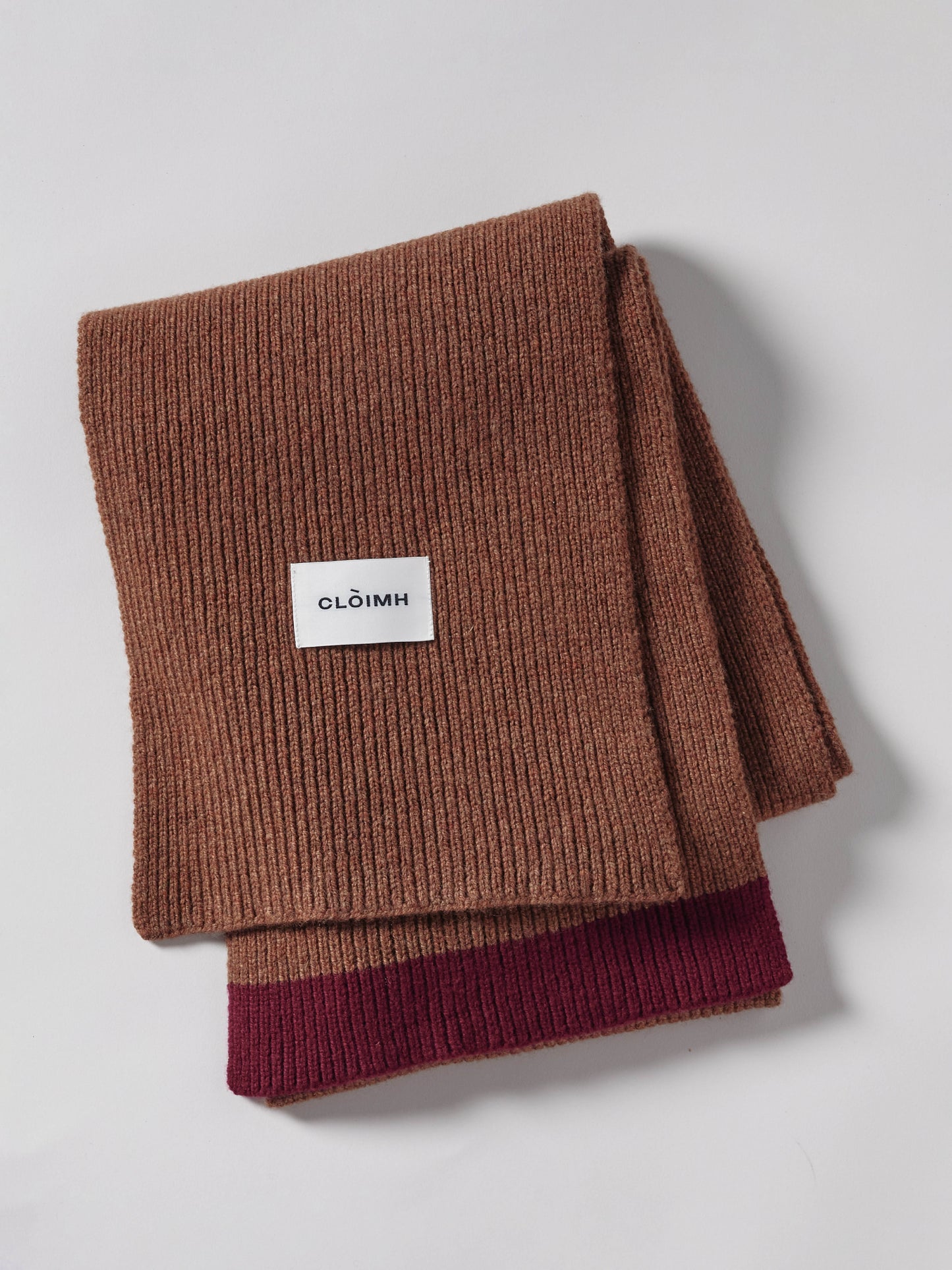 Long Soft Wool Scarf - Hazelnut/Burgundy