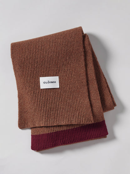 Long Soft Wool Scarf - Hazelnut/Burgundy