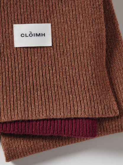 Long Soft Wool Scarf - Hazelnut/Burgundy