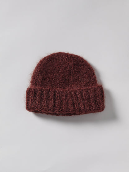 Brushed Mohair-Wool Beanie Hat - Brown