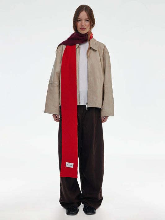 Blocked Soft Wool Scarf - Red/Burgundy