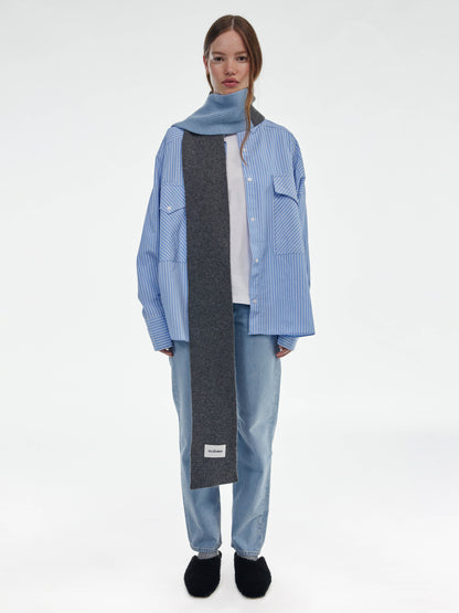 Blocked Soft Wool Scarf - Dark Grey/Soft Blue