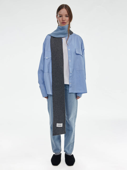 Blocked Soft Wool Scarf - Dark Grey/Soft Blue
