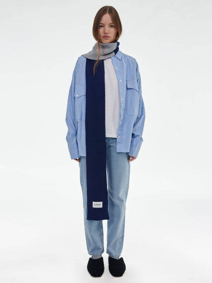 Blocked Soft Wool Scarf - Navy/Light Grey
