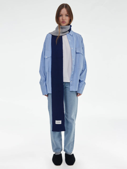 Blocked Soft Wool Scarf - Navy/Light Grey