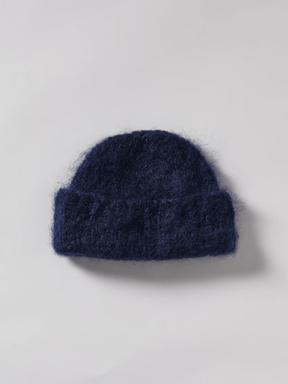 Brushed Mohair-Wool Beanie Hat - Navy
