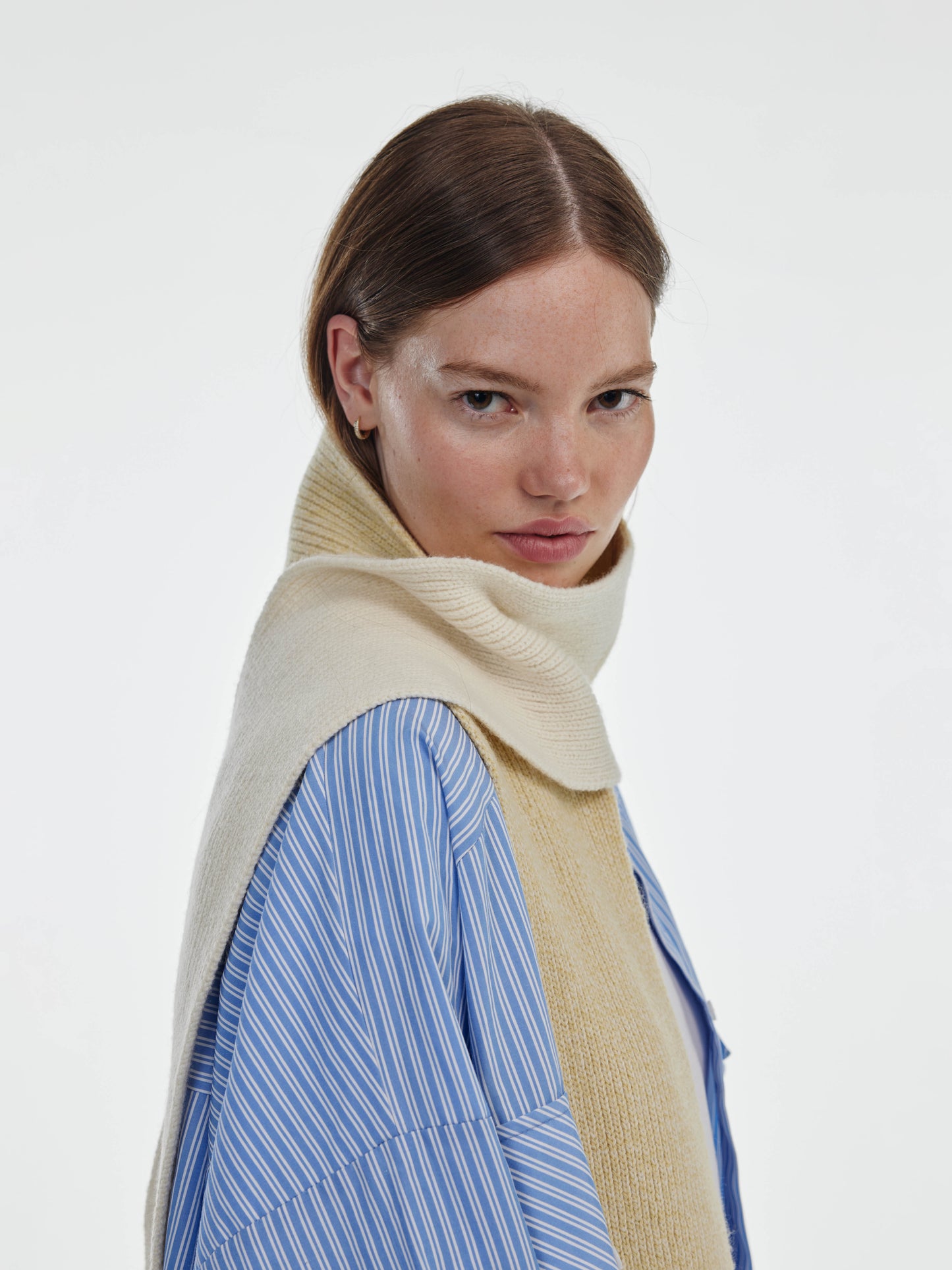Blocked Soft Wool Scarf - Soft Yellow Marl/Ecru