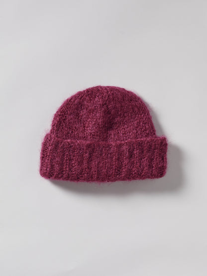 Brushed Mohair-Wool Beanie Hat - Burgundy