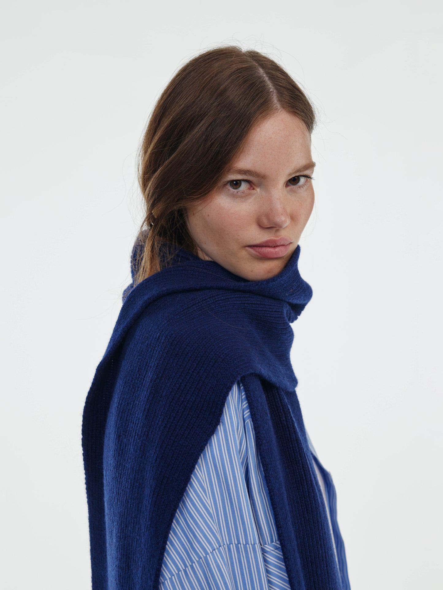Long Soft Wool Scarf - Navy